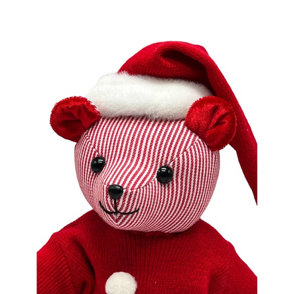 Santa Bear Doll Red & White Stripes Articulated w/ Hat & Removable Sweater - Picture 5 of 6